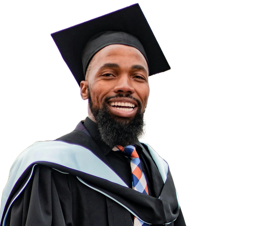 Graduate in gown happy